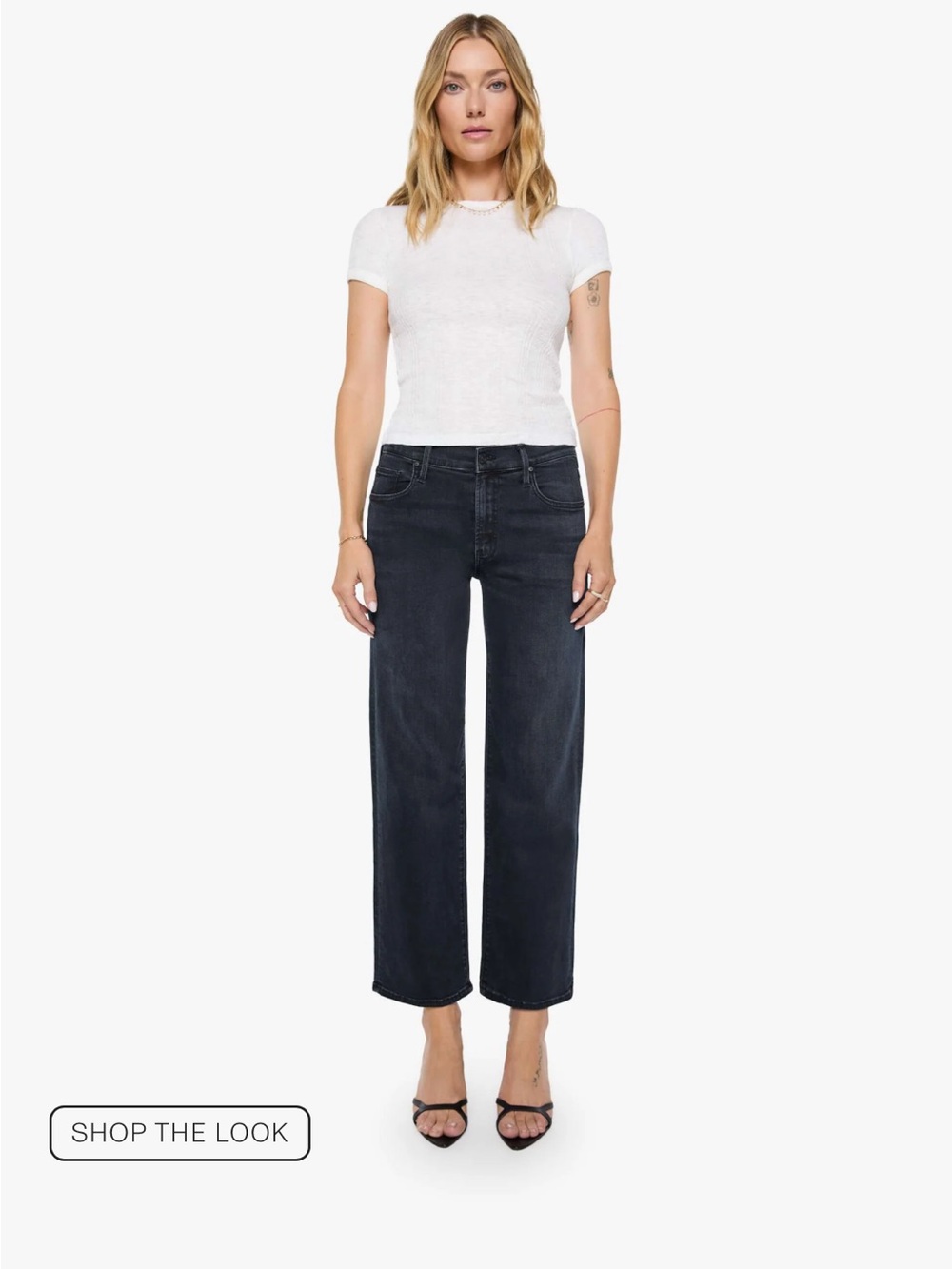 MOTHER Cropped Wide-Leg Jeans in Washed Black